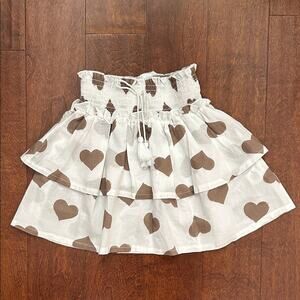 EMC White Tiered Skirt with Brown Heart Pattern, Size 7